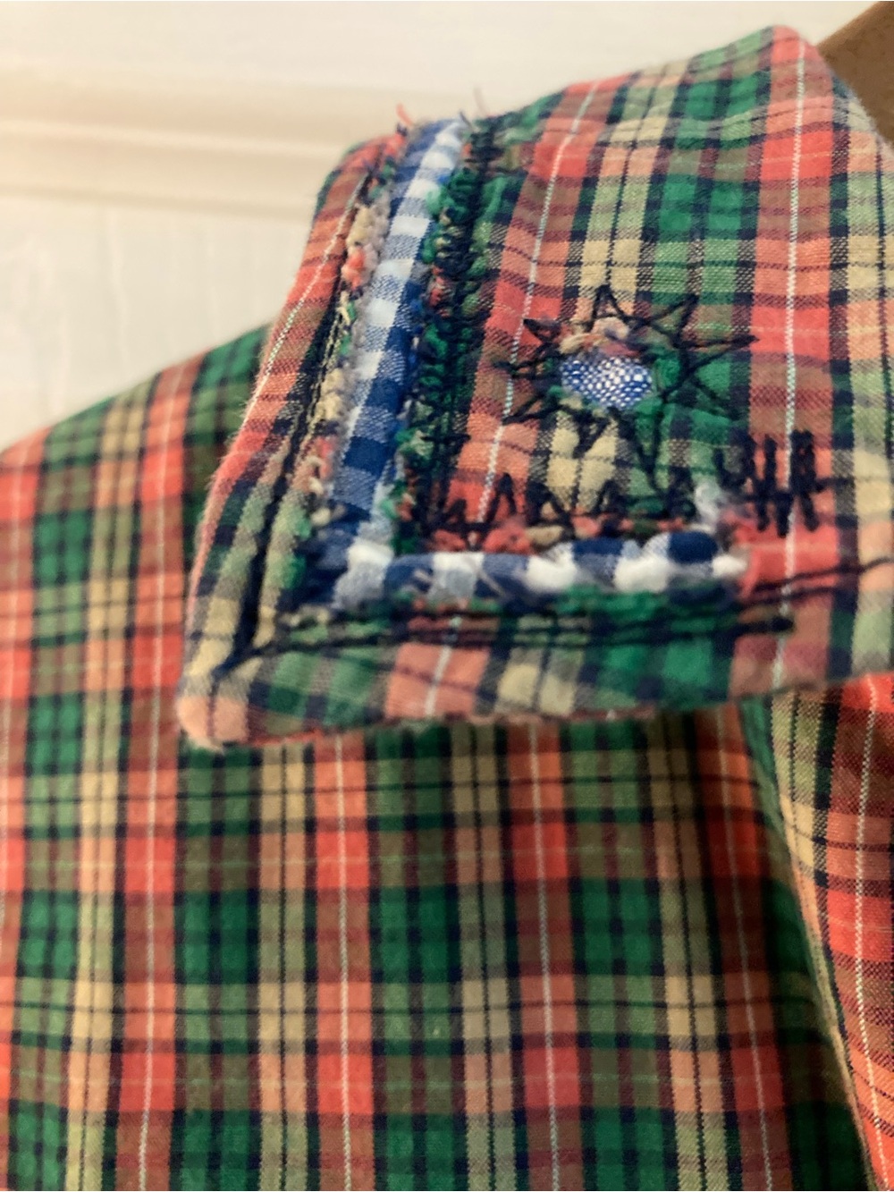 Scotch & Soda large Red, Green Plaid Button-Down Shirt with embroidered details